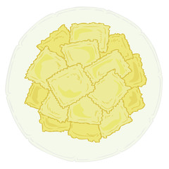 Ravioli on white dish.