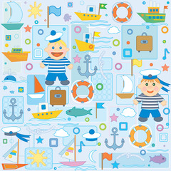 Background  for baby boy scrapbook, small sailor