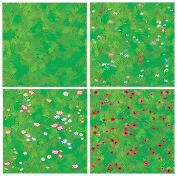 Seamless texture of grass and grass with flowers.