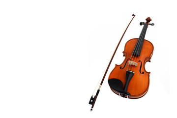 Fototapeta na wymiar Violin with fiddlestick isolated on white