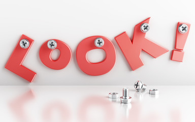 word look attached with bolts on a white background