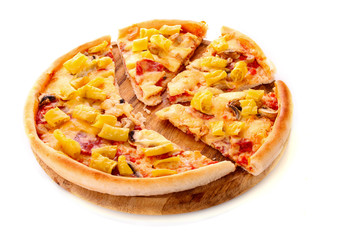Tasty Italian pizza over white