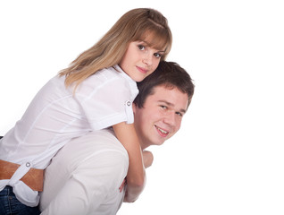 Young love couple smiling