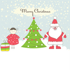 Santa and girl. Vector illustration