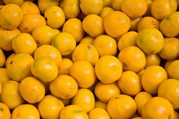 Heap Of Ripe Mandalinas At A Street Market In Istanbul, Turkey.