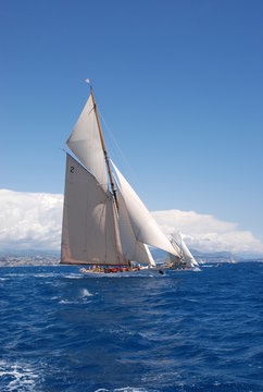 classic yacht under full sail