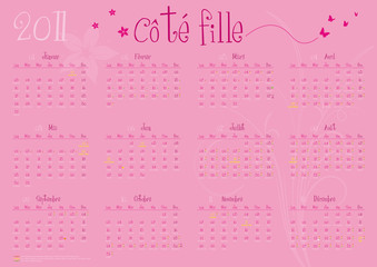 Calendrier 2011 - Côté Fille - fêtes vacances jours fériés