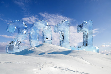 New year 2011 ice blocks in snow
