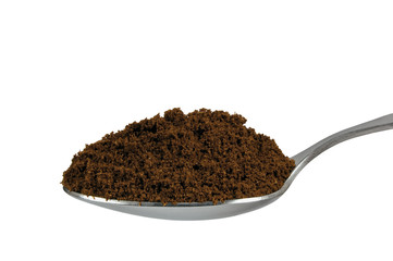 Spoonful of fine ground medium roasted Arabica coffee espresso