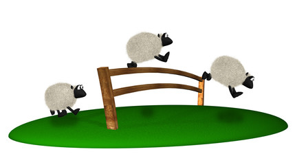 3d sheep jumping over fence. Counting sheeps