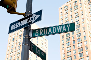 Fototapeta premium Famous broadway street signs in downtown New York