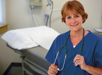 Nurse Holding Stethoscop In Hands In Patient's Room