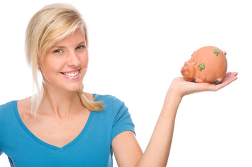 Woman with piggybank