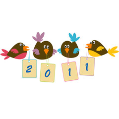 Birds holding tags with 2011 year