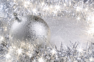 Fototapeta na wymiar Silver Christmas card with sparkling Christmas lights