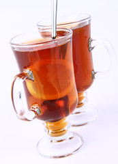 Two glasses of tea with lemon