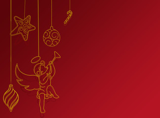 Red new year background with christmas  and angel