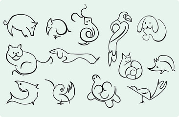 home animals and pets, line drowing