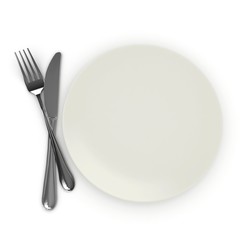 3d blank plate with fork and knife