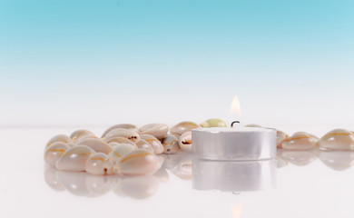 Peaceful Setting with Candle and Shells