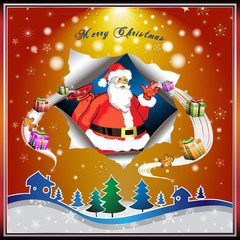 Santa Claus with gifts, vector illustration card design