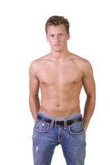 Fototapeta premium Portrait of handsome male model isolated on white background