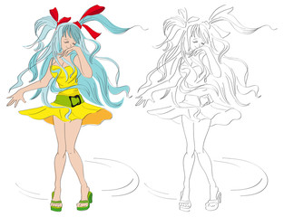 Dancing girl. Coloring illustration