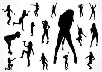 Silhouettes of a dancing and singing women - 28400353