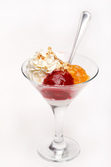 fruits sorbet with vanilla ice cream