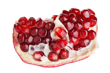Juicy ripe open pomegranate piece isolated on white background m