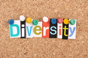 The word Diversity in magazine letters on a notice board
