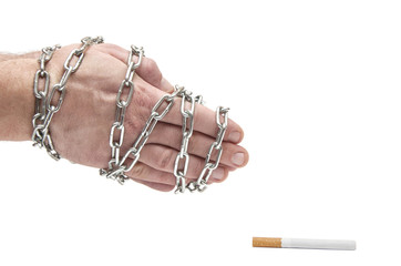 hands in chain stretch to the cigarette