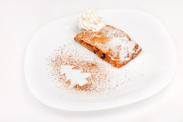 apple strudel with vanilla ice cream