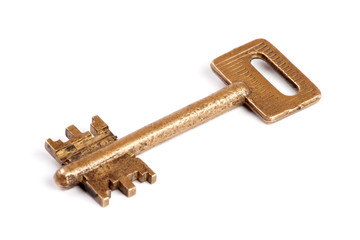 Vintage key on white background