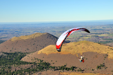 Paragliding above the chaine of volcanic hills