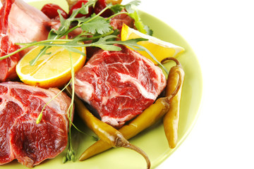 raw meat chunk on green plate