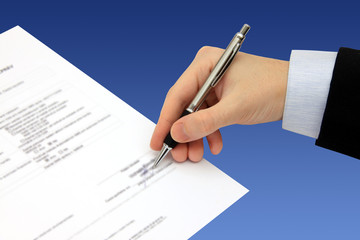The Signature of Business Contract on the blue Sky