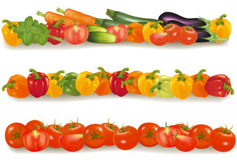 Three vegetable design borders. Photo-realistic vector.