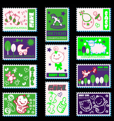 baby girl postage stamps  baby icons