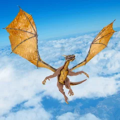 Crédence de cuisine en verre imprimé Dragons dragon planant dans le ciel