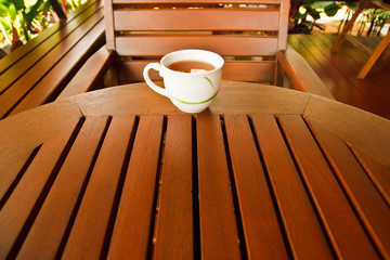 White coffe cup on wood table