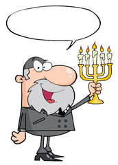 Rabbi Man Holding Up A Menorah, With A Word Balloon