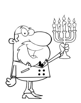 man holding menorah, black and white clip art preview