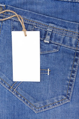 price tag over blue jeans pocket