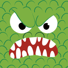 Faccia di mostro verde arrabbiato e pauroso