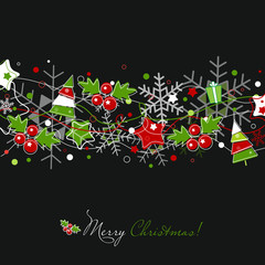 Christmas card with stars,berries and snowflakes