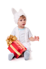 new year rabbit boy with gifts