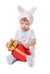 new year rabbit boy with gifts