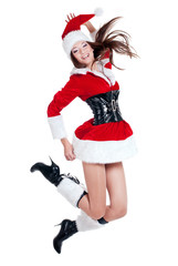 beauty girl in santa hat over white background..