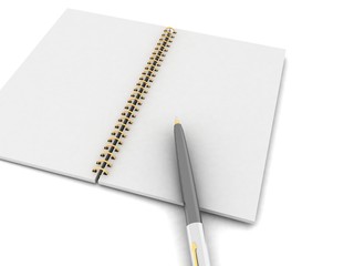Notebook and pen on a white background